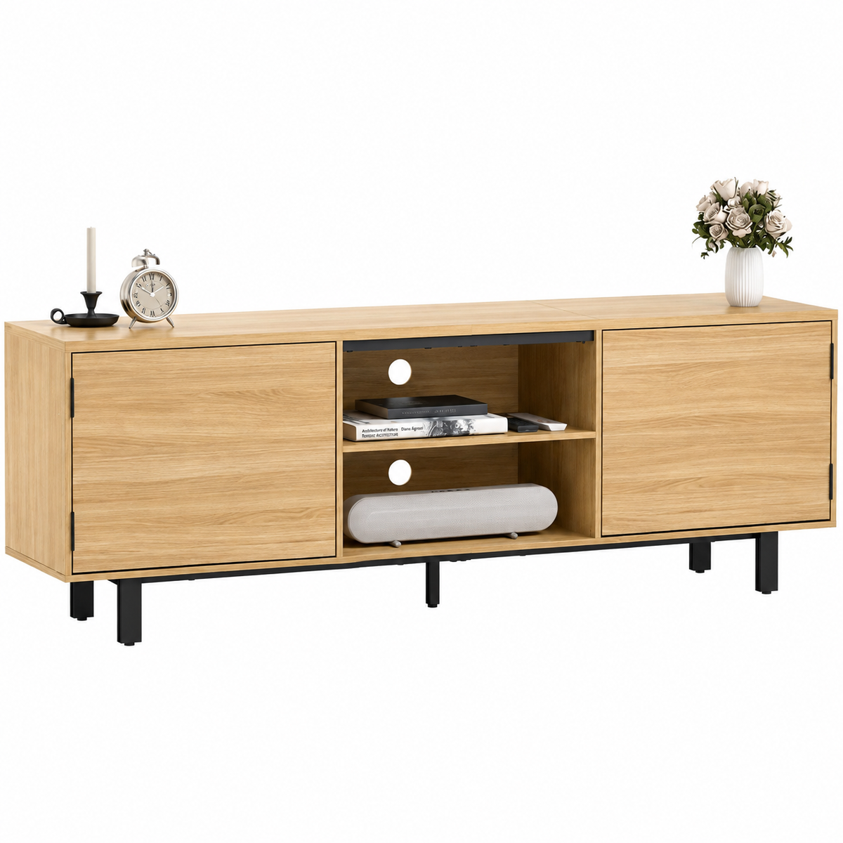 Meuble TV bois et métal 2 portes contemporain