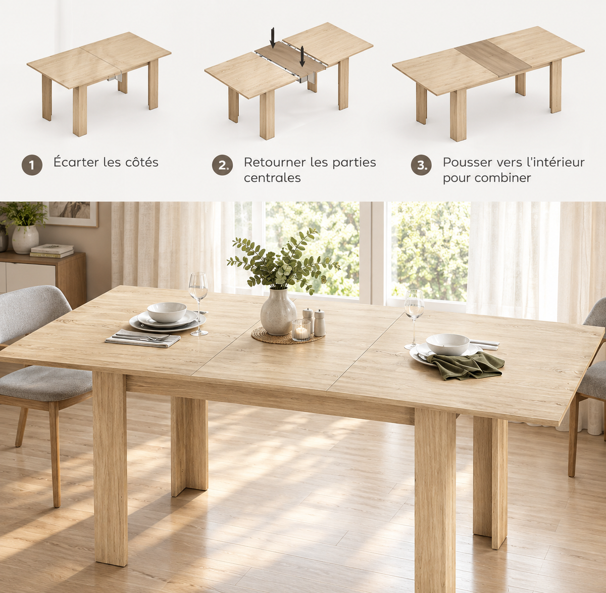 Table extensible couleur chêne 180 cm
