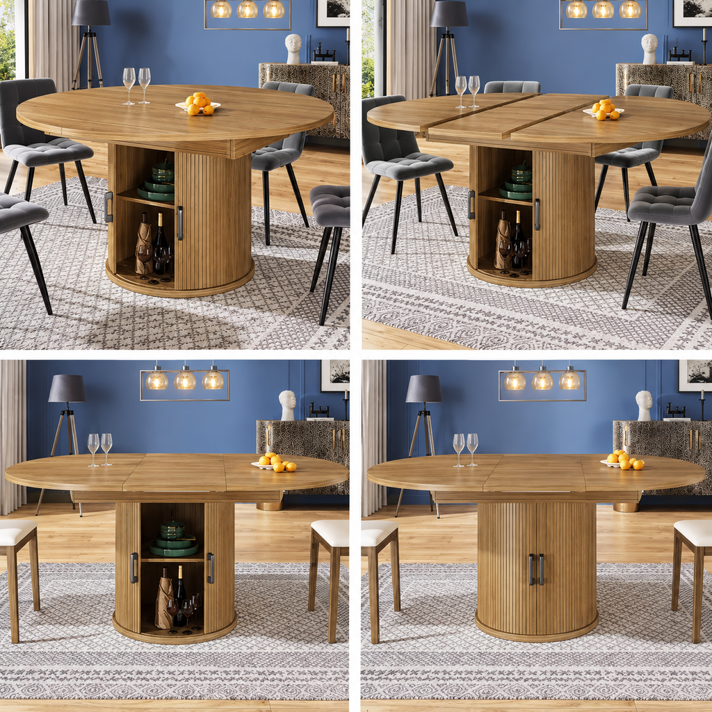 Table repas avec 2allonges placage chêne clair