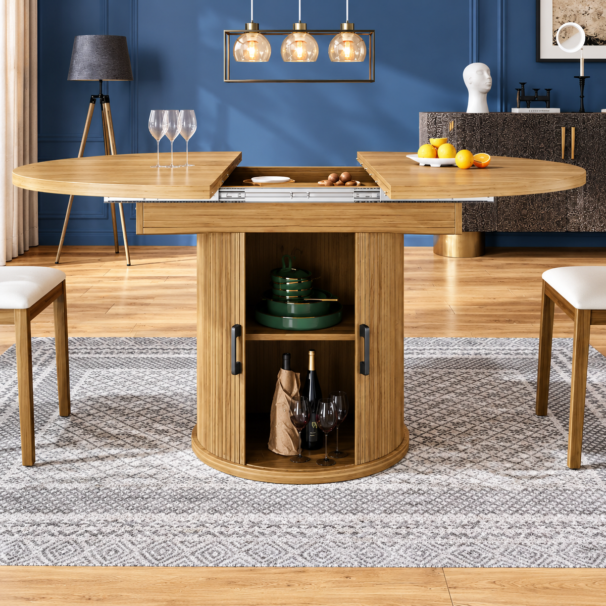 Table repas avec 2allonges placage chêne clair