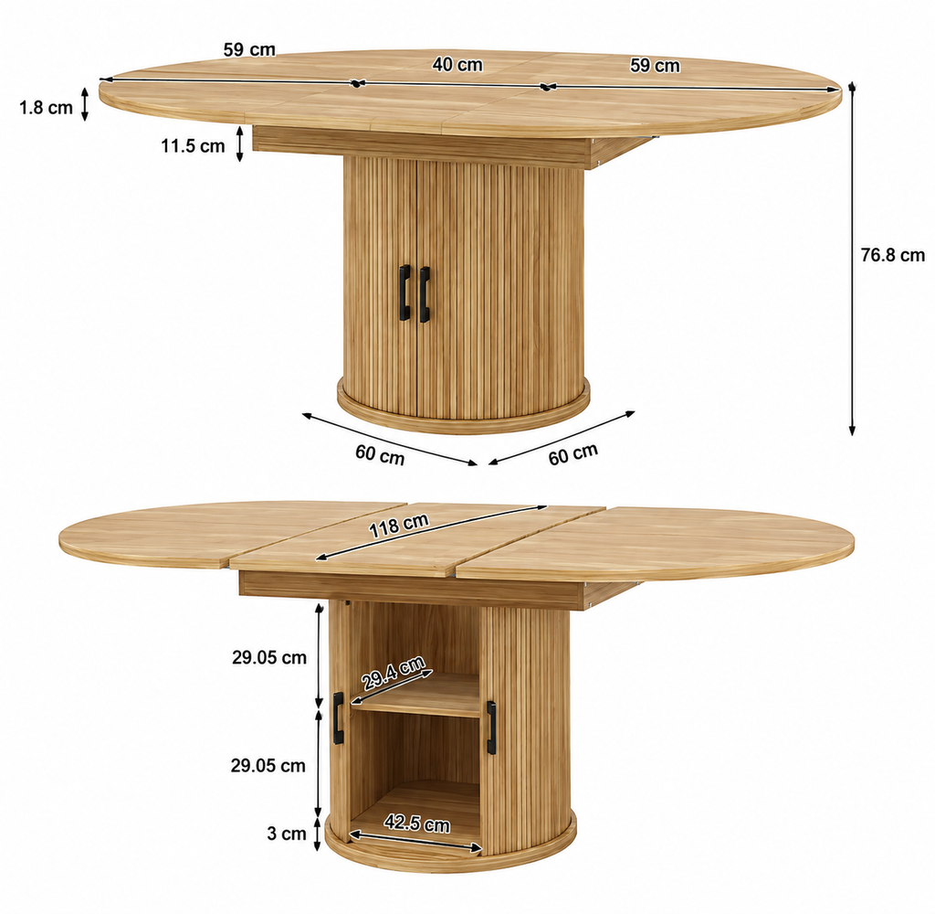 Table repas avec 2allonges placage chêne clair