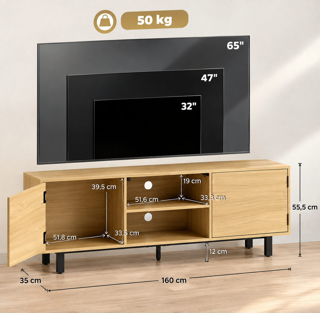 Meuble TV bois et métal 2 portes contemporain