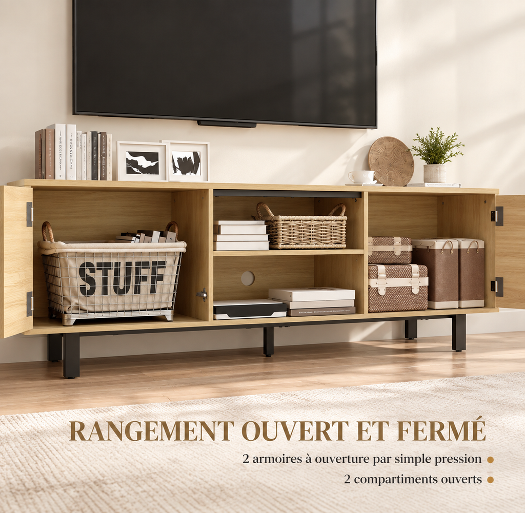 Meuble TV bois et métal 2 portes contemporain