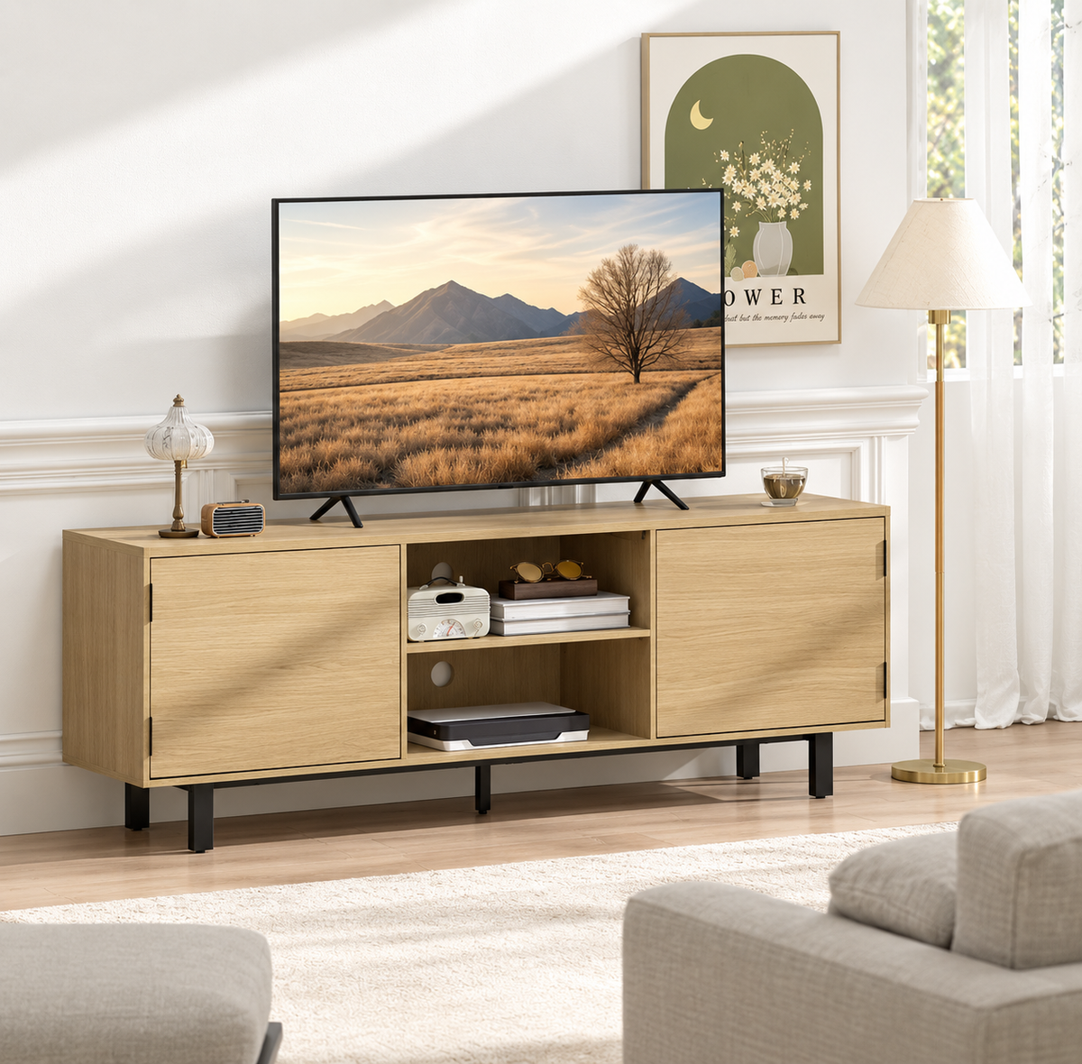 Meuble TV bois et métal 2 portes contemporain