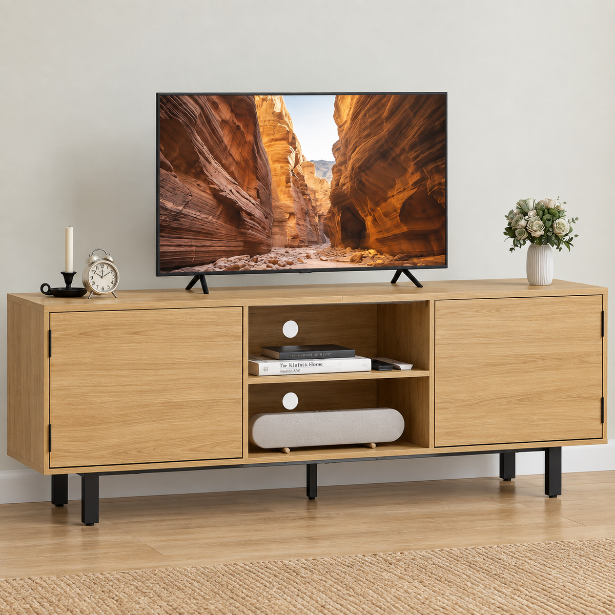Meuble TV bois et métal 2 portes contemporain