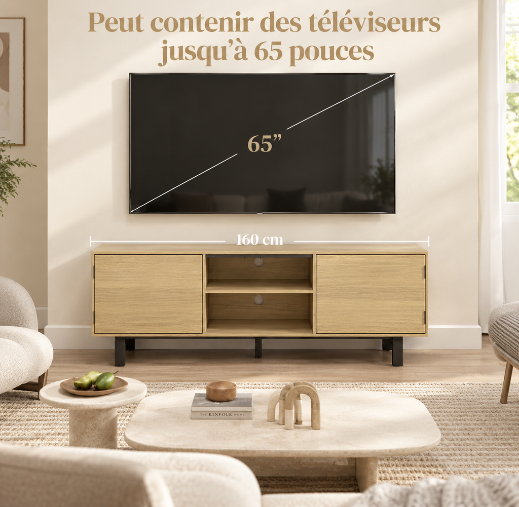 Meuble TV bois et métal 2 portes contemporain