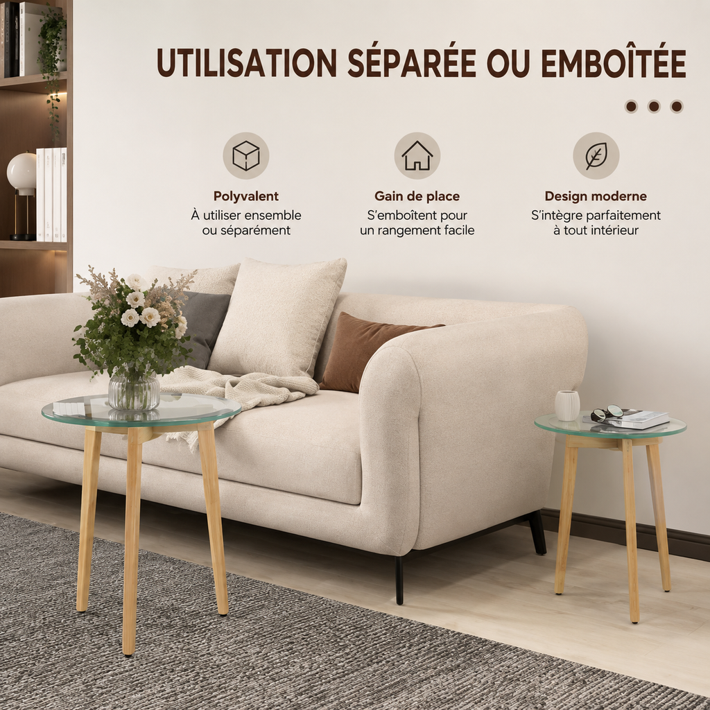 Table basse gigogne en verre