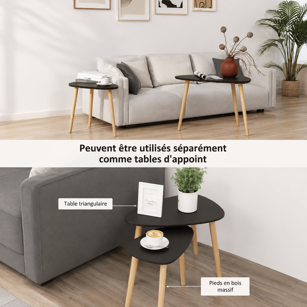Tables basses gigognes style Scandinave en bois de pin